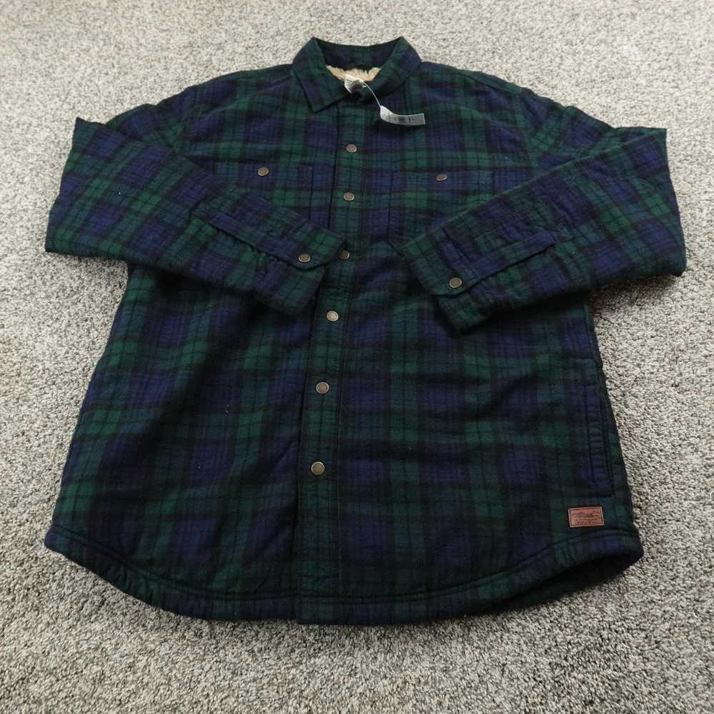 NEW L.L.Bean Jacket Mens M Green Sherpa Lined Scotch Plaid Flannel Shirt Shacket